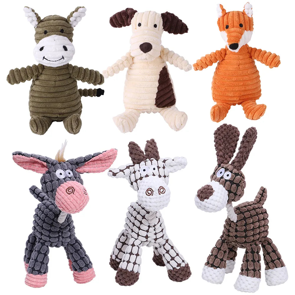 Plush Dog Toy Animals Shape Bite Resistant Squeaky Toys Corduroy Dog Toys for Small Large Dogs Puppy Pets Training Accessories - My Store
