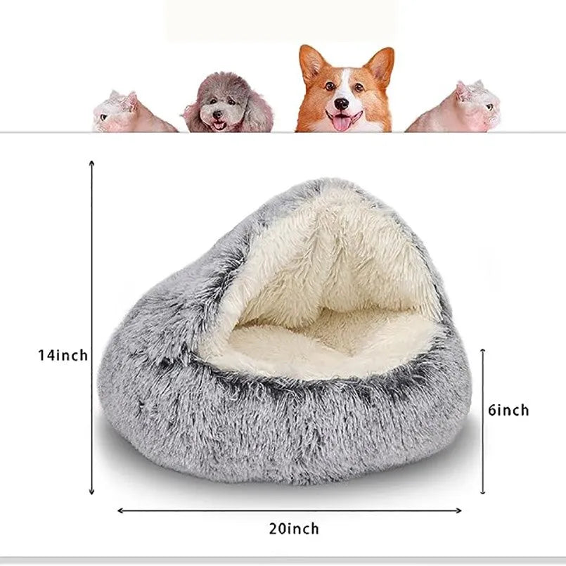 Soft Plush Pet Bed with Cover Round Cat Bed Pet Mattress Warm Cat Dog 2 in 1 Sleeping Nest Cave for Small Dogs - My Store