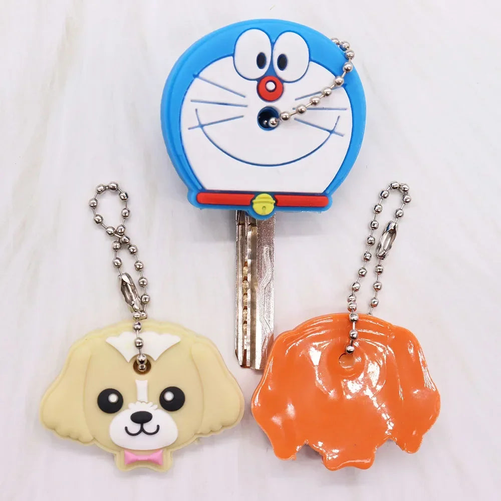 1pcs Cut Cartoon Animal Cat Dog Fox Key Cover Silicone Key Chains Women Funny Key Holder Caps Kids Party Gift - My Store