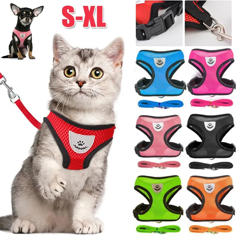 Cat Dog Harness with Lead Leash Adjustable Vest Polyester Mesh Breathable Harnesses Reflective sti for Small Dog Cat accessories - My Store