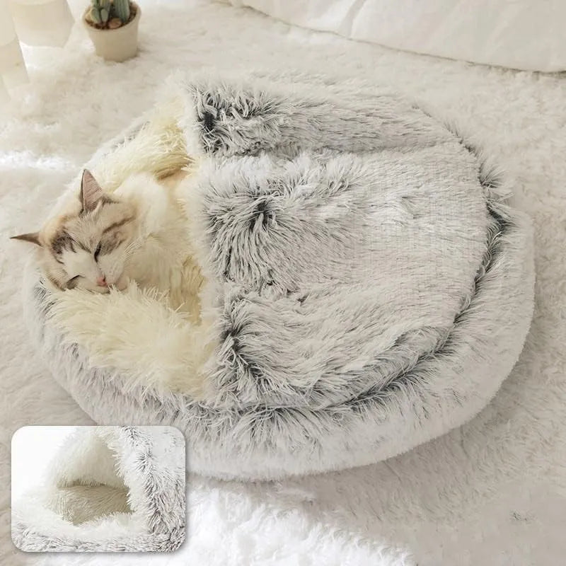 Soft Plush Pet Bed with Cover Round Cat Bed Pet Mattress Warm Cat Dog 2 in 1 Sleeping Nest Cave for Small Dogs - My Store