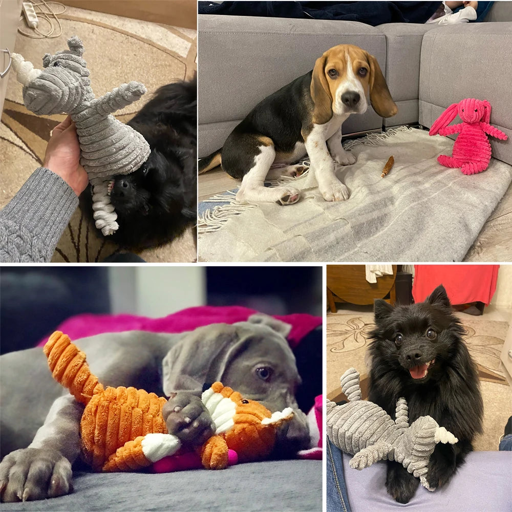 Plush Dog Toy Animals Shape Bite Resistant Squeaky Toys Corduroy Dog Toys for Small Large Dogs Puppy Pets Training Accessories - My Store