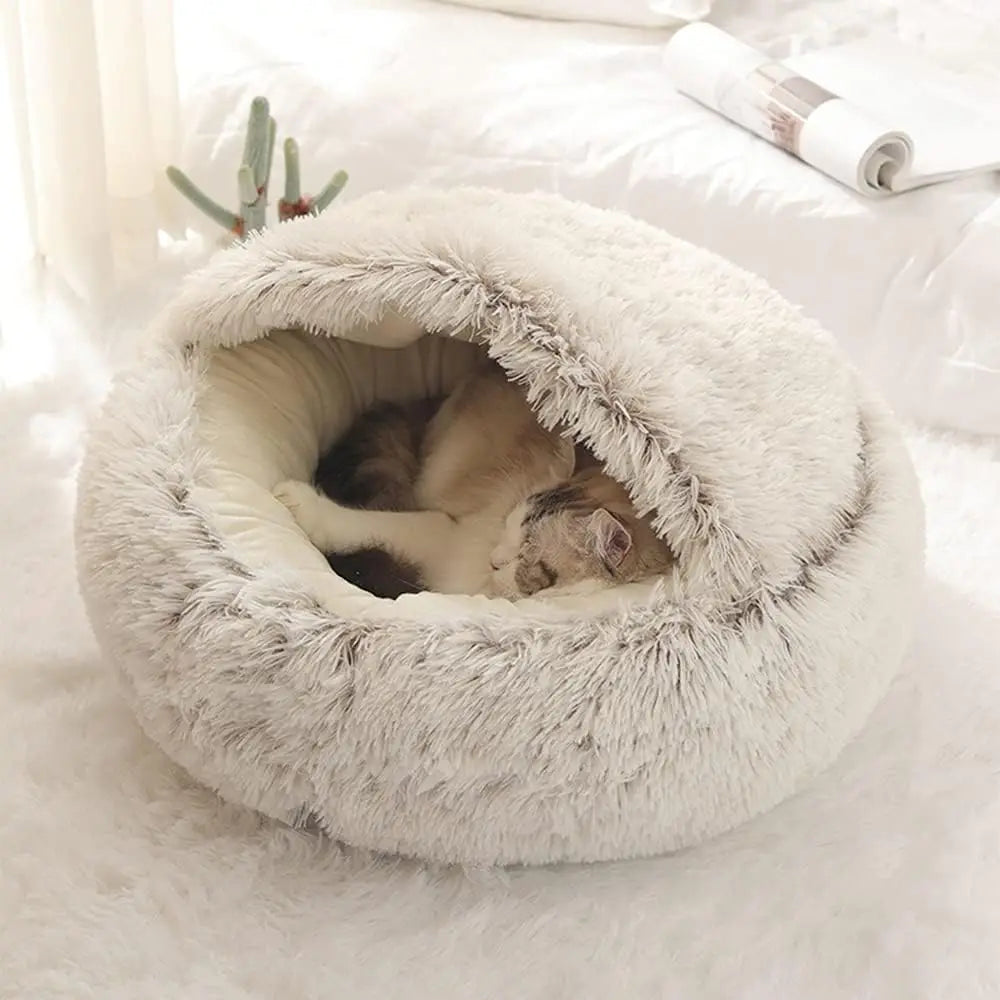 Soft Plush Pet Bed with Cover Round Cat Bed Pet Mattress Warm Cat Dog 2 in 1 Sleeping Nest Cave for Small Dogs - My Store