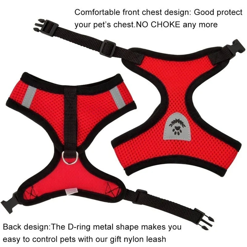 Cat Dog Harness with Lead Leash Adjustable Vest Polyester Mesh Breathable Harnesses Reflective sti for Small Dog Cat accessories - My Store