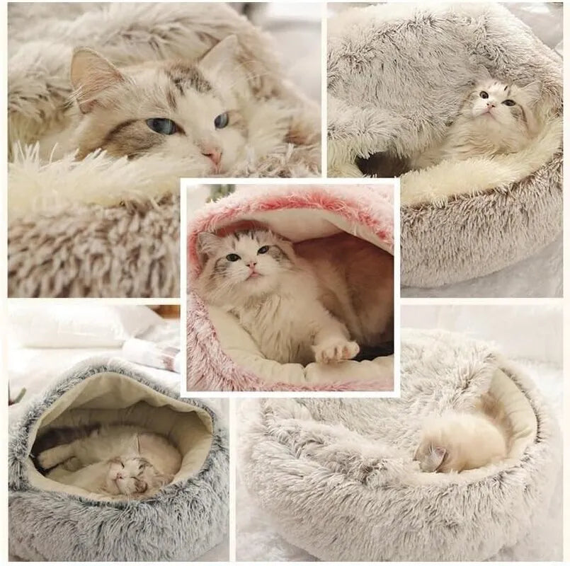 Soft Plush Pet Bed with Cover Round Cat Bed Pet Mattress Warm Cat Dog 2 in 1 Sleeping Nest Cave for Small Dogs - My Store