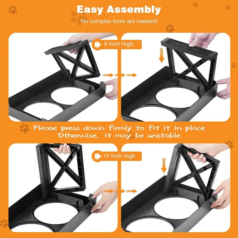 Dog Double Elevated Bowls Stand 3 Adjustable Height Pet Slow Feeding Dish Bowl Medium Big Dog Elevated Food Water Feeders Table - My Store